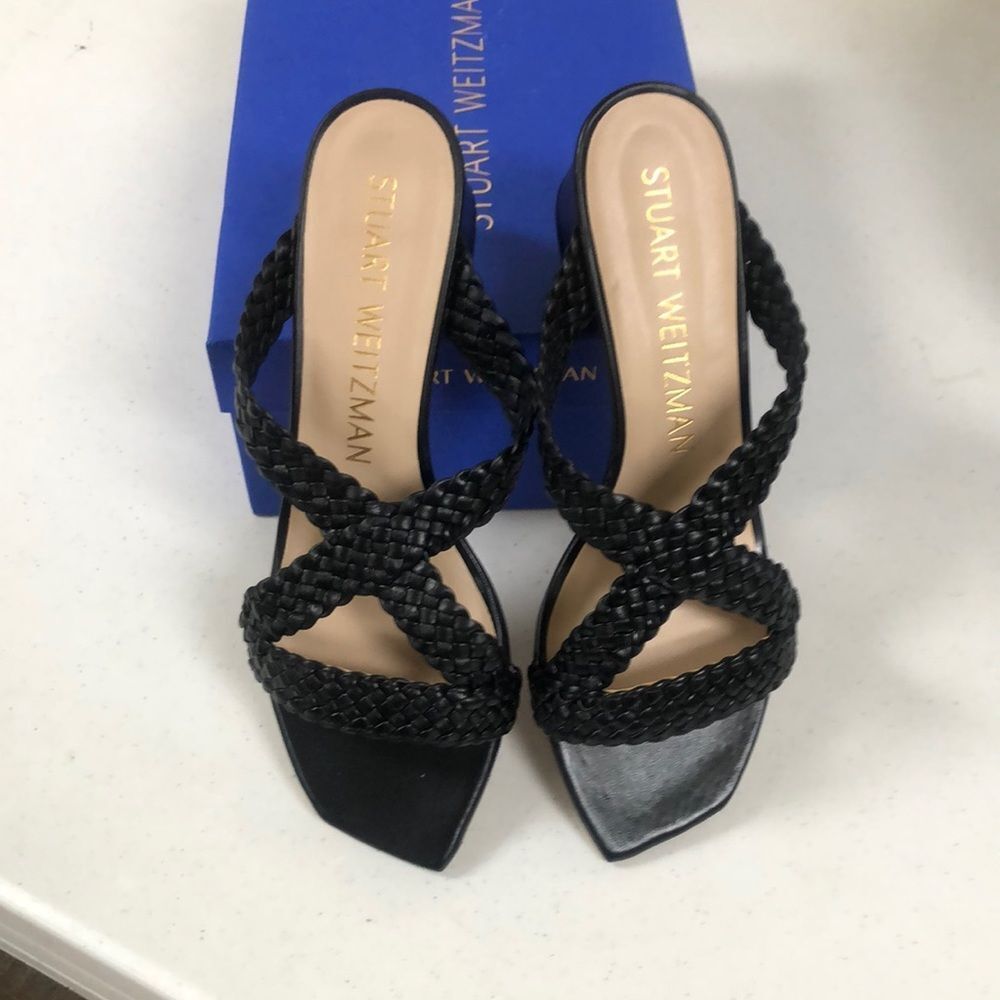Stuart Weitzman Rosie 50 Sandal black woven slides 9.5